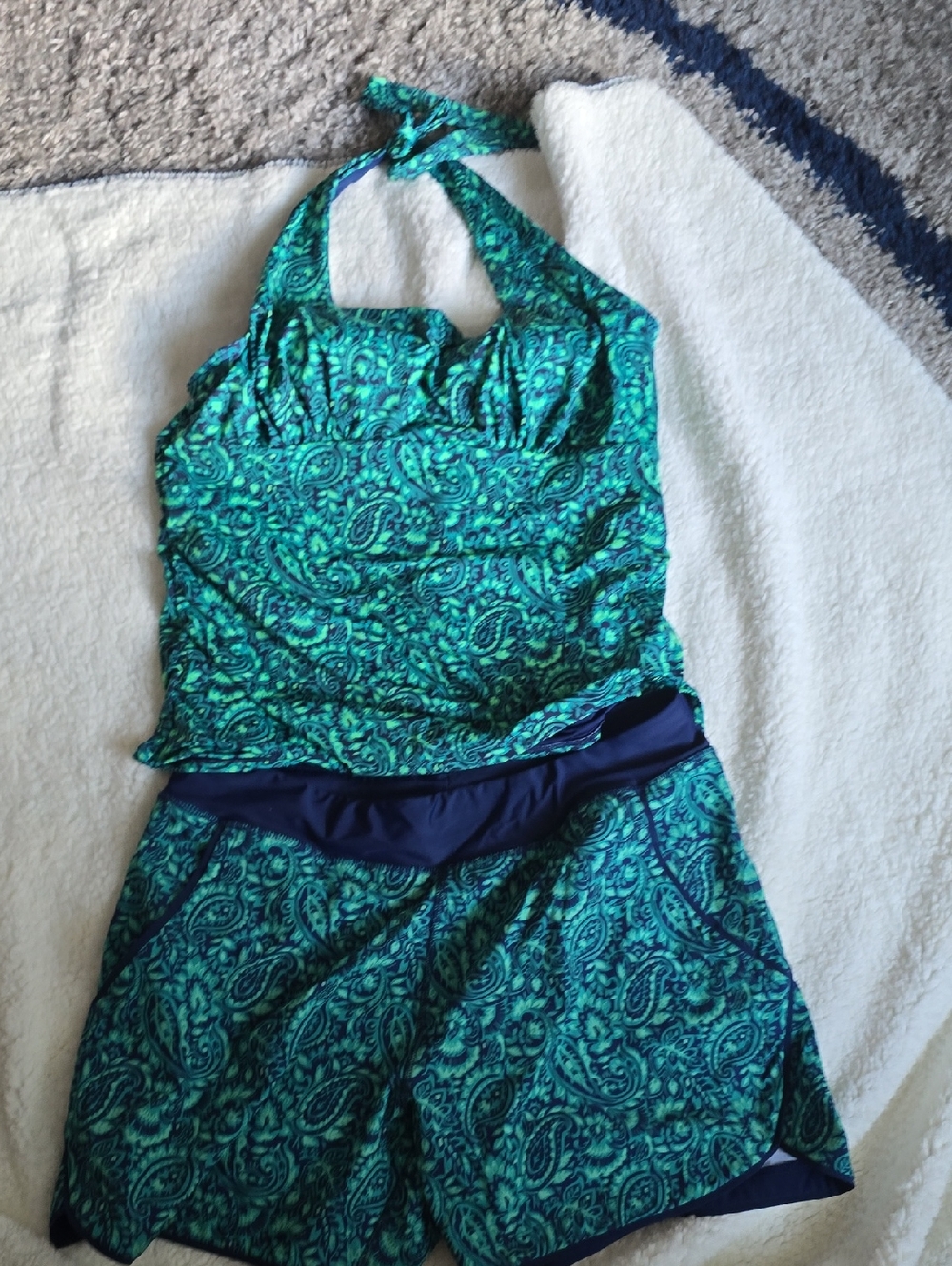 Lands' End SWIM Navy Halter Tankini Top And Matching SHORTS